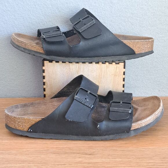 Birkenstock Arizona Womens Sandals Shoes 40 Narrow Black Straps Buckle Leather - Picture 5 of 9